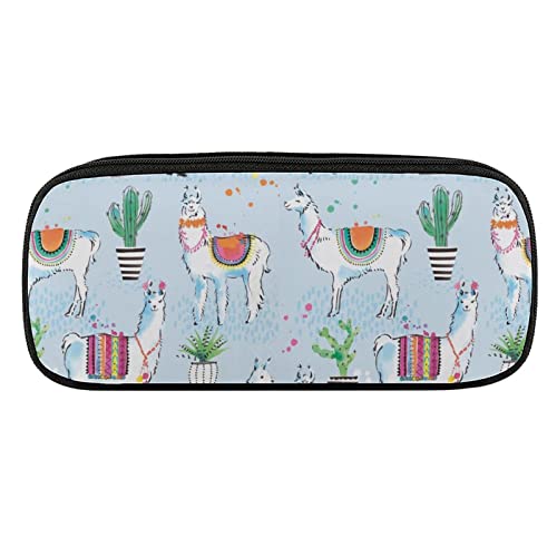 Lawenp Federmäppchen mit Lama-Kaktus-Motiv, PU-Leder, tragbare Kosmetik-Organizer-Tasche von Lawenp