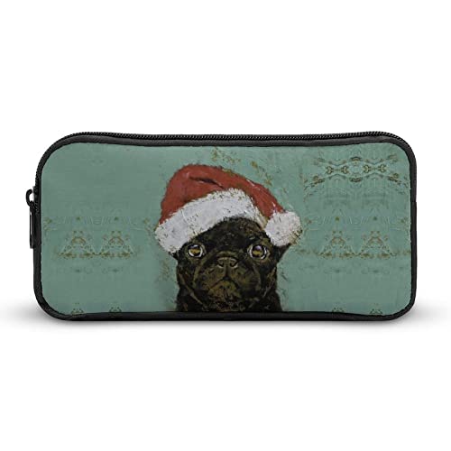 Lawenp Federmäppchen mit Santa-Mops-Motiv, tragbar, großes Fassungsvermögen, Stifttasche, Schreibwaren-Organizer, Make-up-Tasche mit Reißverschluss von Lawenp