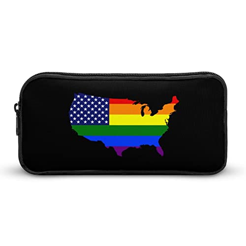 Lawenp Federmäppchen mit US-Gay-Pirde-Regenbogen-Karte und Flagge, niedliches Stiftetui, Kosmetiktasche, Pecil-Box, Organizer für Reisen, Büro von Lawenp