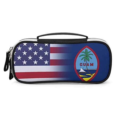 Lawenp Federmäppchen mit USA- und Guam-Flagge, tragbare Stifttasche mit Reißverschluss, Reise-Make-up-Tasche, Schreibwaren-Organizer für das Heimbüro von Lawenp