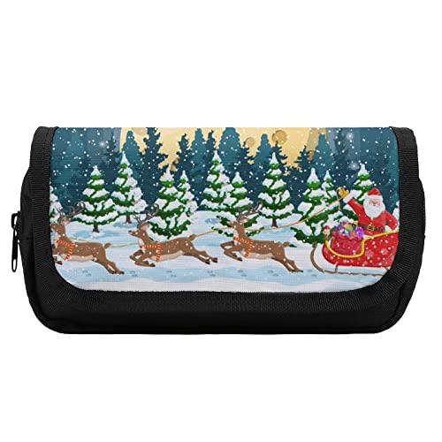 Lawenp Federmäppchen mit Weihnachtsmann-Keks und Mond, doppelter Reißverschluss, Stifttasche, großes Fassungsvermögen, Stifthalter, Schreibwarentasche für Zuhause und Büro von Lawenp