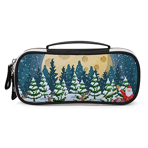 Lawenp Federmäppchen mit Weihnachtsmann- und Plätzchenmond-Motiv, tragbare Stifttasche mit Reißverschluss, Reise-Make-up-Tasche, Schreibwaren-Organizer für das Heimbüro von Lawenp
