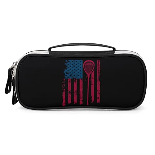 Lawenp Federmäppchen mit amerikanischer Flagge, Lacrosse-Motiv, tragbare Stifttasche mit Reißverschluss, Reise-Make-up-Tasche, Schreibwaren-Organizer für das Heimbüro von Lawenp