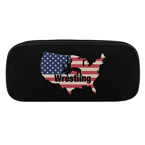 Lawenp Federmäppchen mit amerikanischer Wrestling-Flagge, PU-Leder, tragbare Kosmetik-Organizer-Tasche von Lawenp