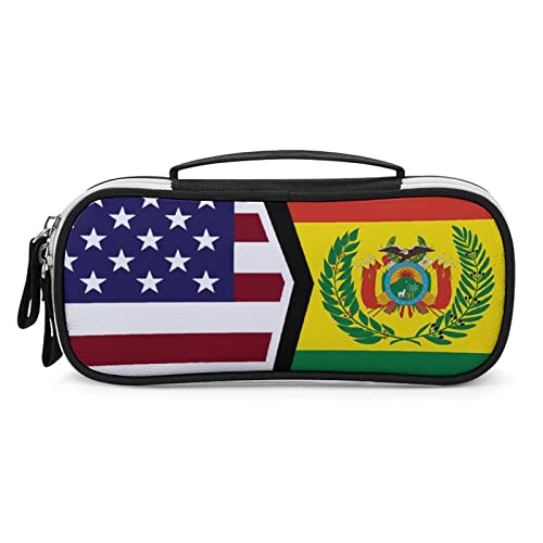 Lawenp Federmäppchen mit amerikanischer und Bolivien-Flagge, tragbare Stifttasche mit Reißverschluss, Reise-Make-up-Tasche, Schreibwaren-Organizer für das Heimbüro von Lawenp