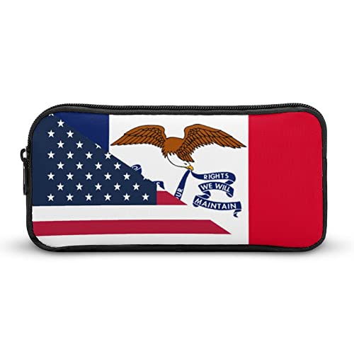 Lawenp Federmäppchen mit amerikanischer und Iowa-Staatsflagge, tragbares Stiftetui mit großem Fassungsvermögen, Schreibwaren-Organizer, Make-up-Tasche mit Reißverschluss von Lawenp