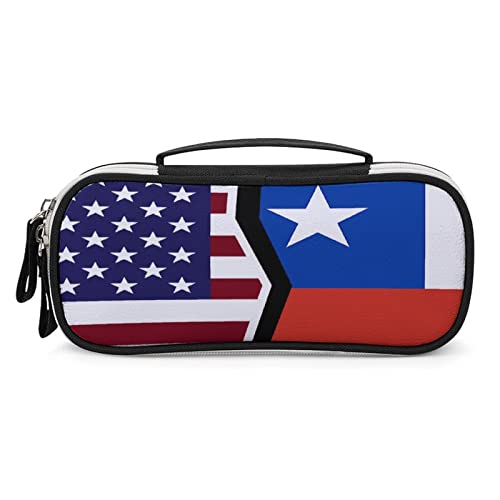 Lawenp Federmäppchen mit amerikanischer und chilenischer Flagge, tragbare Stifttasche mit Reißverschluss, Reise-Make-up-Tasche, Schreibwaren-Organizer für das Heimbüro von Lawenp