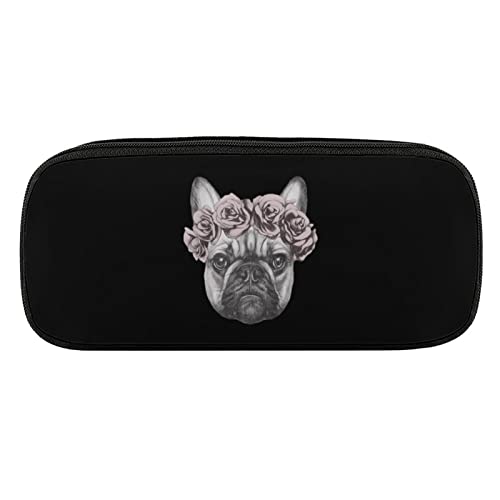 Lawenp Federmäppchen mit französischer Bulldogge, Rosenkrone, PU-Leder, tragbare Kosmetik-Organizer-Tasche von Lawenp