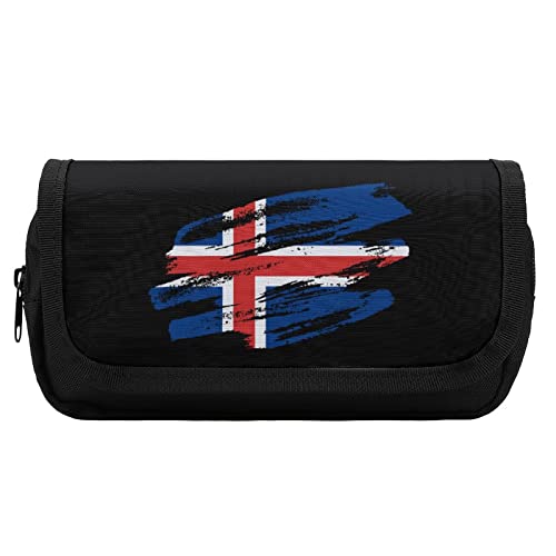 Lawenp Federmäppchen mit isländischer Flagge im Vintage-Stil, doppelter Reißverschluss, Stifttasche, großes Fassungsvermögen, Stifthalter, Schreibwarentasche für Zuhause und Büro von Lawenp