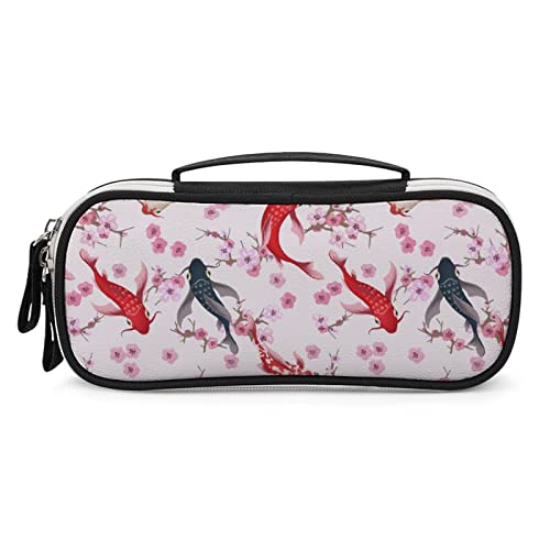 Lawenp Federmäppchen mit japanischem Koi-Fisch und Kirschblüten, tragbare Stifttasche mit Reißverschluss, Reise-Make-up-Tasche, Schreibwaren-Organizer für das Heimbüro von Lawenp