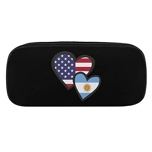 Lawenp Ineinandergreifende Herzen, amerikanische Flagge von Argentinien, Federmäppchen aus PU-Leder, tragbare Kosmetik-Organizer-Tasche von Lawenp