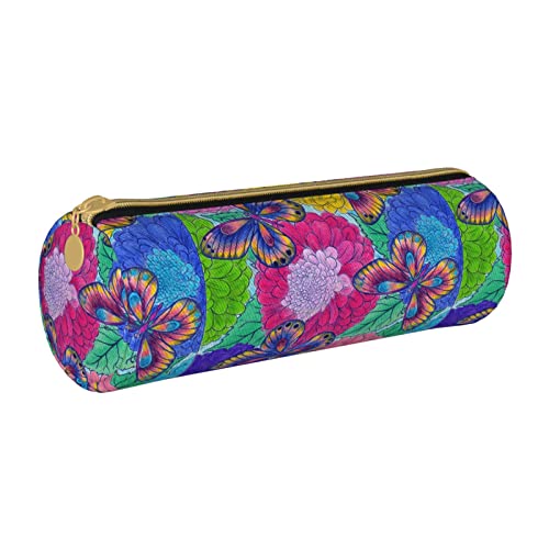 Lawenp Leder Zylinder Federmäppchen Ölgemälde Schmetterling Muster Tragbare Bleistift Aufbewahrungstasche Schreibwaren Box Schulbedarf von Lawenp