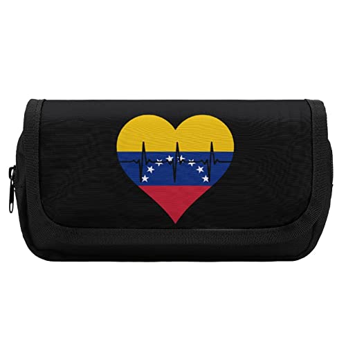 Lawenp Love Venezuela Heartbeat Federmäppchen, Doppelreißverschluss, Stifttasche, großes Fassungsvermögen, Stifthalter, Schreibwarentasche für Zuhause und Büro von Lawenp