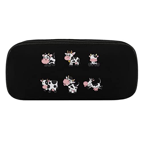 Lawenp Niedliche Cartoon-Kuh-Bleistiftbeutel aus PU-Leder, tragbare Kosmetik-Organizer-Tasche von Lawenp