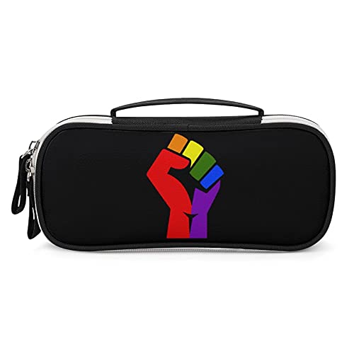 Lawenp Pride Rainbow Flag Fist Tragbares Federmäppchen, Tragetasche, Make-up-Tasche, Handtasche, Geldbörse von Lawenp