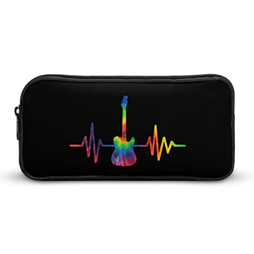 Lawenp Tie Dye Guitar Heartbeat Bleistift- und Stiftetui, tragbar, großes Fassungsvermögen, Stifttasche, Schreibwaren-Organizer, Make-up-Tasche mit Reißverschluss von Lawenp