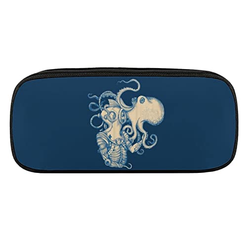 Lawenp Tintenfisch- und Astronauten-Federmäppchen aus PU-Leder, tragbare Kosmetik-Organizer-Tasche von Lawenp