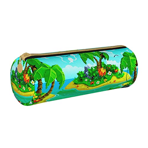 Leder Zylinder Federmäppchen Cartoon Kinder Strand Muster Langlebig Büromaterial Beutel Schreibwaren Box Schulbedarf von Lawenp