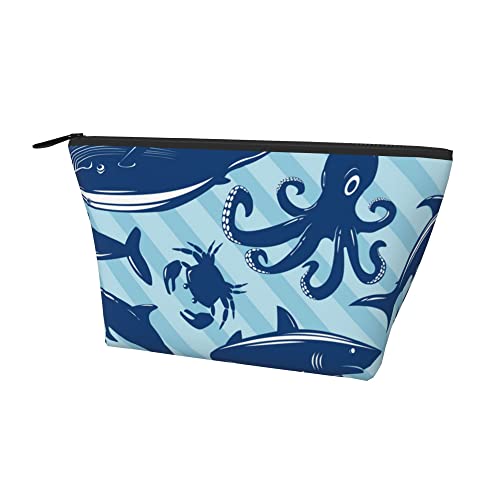 Leichte Make-up-Tasche für Damen, Wal-Oktopus-Krabben-Muster, blau, lustige Reise-Kosmetiktasche, tragbare Bleistifttasche mit robustem Reißverschluss für Büro, Schule, Uni Leichte Make-up-Tasche für Damen, Wal-Oktopus-Krabben-Muster, blau, lustige Reise-Kosmetiktasche, tragbare Bleistifttasche mit robustem Reißverschluss für Büro, Schule, Uni von Lawenp