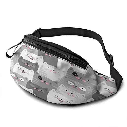 Lustige graue Katzen Gürteltasche Tier Doodle Cartoon Haustier Kätzchen Pastell Lächeln Hüfttasche für Männer und Frauen von Lawenp