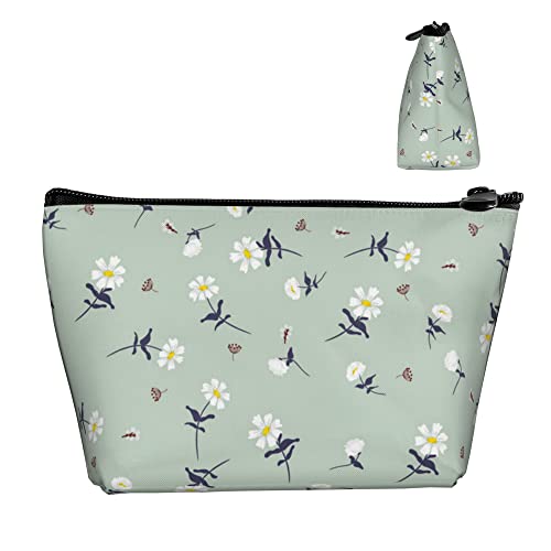 Make-up-Reise-Kosmetiktasche, Blumen- und Gänseblümchen-Motiv, lustige Mädchen-Bleistift-/Pinsel-/Münzenaufbewahrung, Stifthalter, Organizer mit robustem Reißverschluss von Lawenp