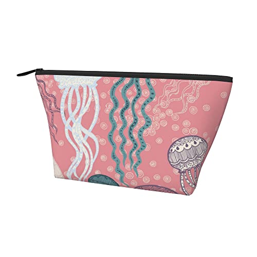Make-up-Reise-Kosmetiktasche, Quallen-Ethno-Kunst, lustige Mädchen-Bleistift-/Pinsel-/Münzaufbewahrung, Stifthalter, Organizer mit robustem Reißverschluss von Lawenp