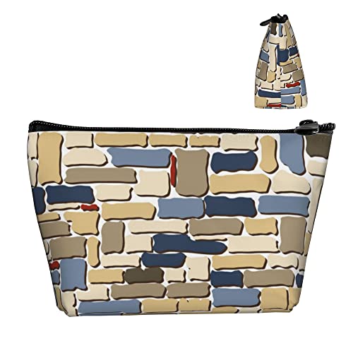 Make-up-Reise-Kosmetiktasche, Steinziegel-Wandmuster, lustige Mädchen-Bleistift-/Pinsel-/Münzenaufbewahrung, Stifthalter, Organizer mit robustem Reißverschluss von Lawenp