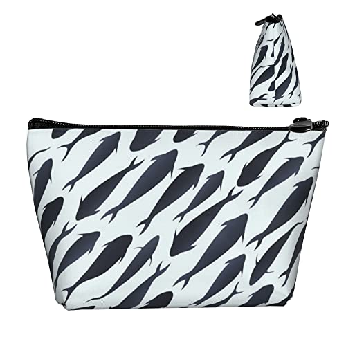 Make-up-Reise-Kosmetiktasche, schwarz-weißer Fisch, lustige Mädchen-Bleistift-/Pinsel-/Münzaufbewahrung, Stifthalter, Organizer mit robustem Reißverschluss von Lawenp