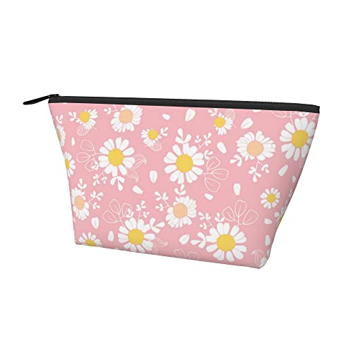 Modische Kosmetik-Aufbewahrungstasche, Blumenmuster, Gänseblümchen, Rosa, Kleiner Beutel, großes Fassungsvermögen für Make-up, Bleistift, Bargeld, wasserdichter Oxford-Beutel für Damen, Herren, Jung von Lawenp