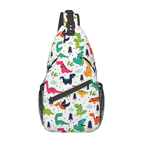 Niedliche Dinosaurier-Muster-Schultertasche, Wander-Tagesrucksack, Crossbody-Schulterrucksack, Reise-Brustrucksack für Männer und Frauen von Lawenp