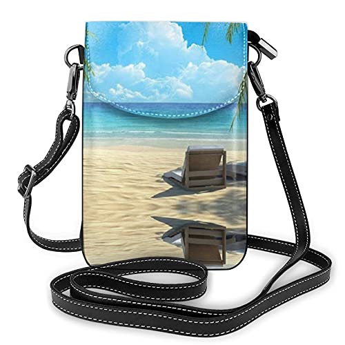 PU-Leder-Umhängetasche, abstrakte Tier-Zebra-Mode-Damen-Handy-Geldbörse Crossbody mit verstellbarem Riemen Hawaii-Strand mit Palmen von Lawenp