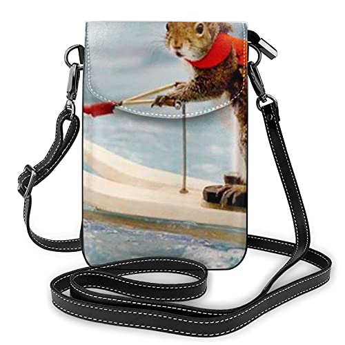 PU-Leder-Umhängetasche, schöne Rose Geschenk Mode Dame Handy Geldbörse Umhängetasche mit verstellbarem Riemen Wasserski Fuchs Eichhörnchen von Lawenp