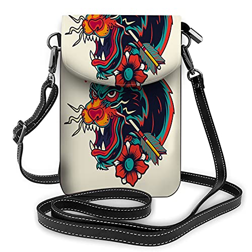 Pantherkopf Umhängetasche Handy Geldbörse Pfeil Tattoo Tiger Blume TraditionalWallet Handtasche von Lawenp