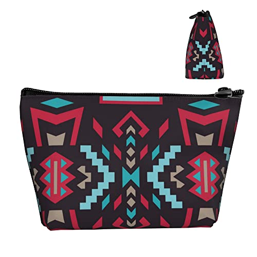 Reise-Make-up-Tasche, Kosmetiktasche mit südwestlichem Azteken-Indianer-Muster, wasserdichter Reißverschluss, tragbare kleine Aufbewahrungstaschen für Frauen und Mädchen von Lawenp