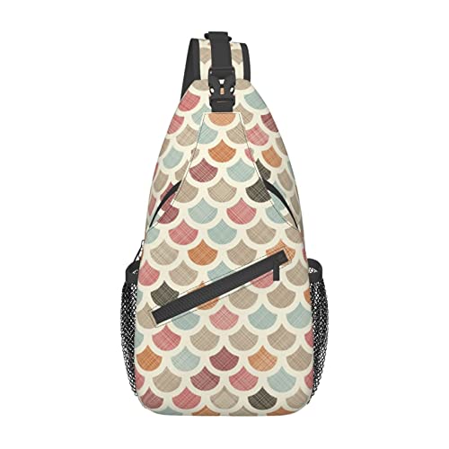 Retro Mermaid Plaid Scales Sling Bag, Lässige Umhängetasche, Rucksack, Reisebrusttasche für Männer und Frauen von Lawenp