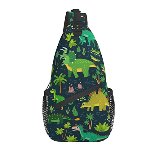 Schultertasche Dinosaurier Grün Tropenwald Kindisch Wandern Daypack Crossbody Schulterrucksack Reise Brusttasche für Männer Frauen von Lawenp