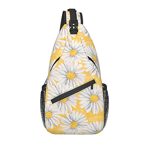 Schultertasche Gänseblümchen-Blumen-Gelb-Sommer-Blumen-Wander-Tagesrucksack Crossbody-Schulter-Rucksack-Reise-Brust-Rucksack für Männer Frauen von Lawenp
