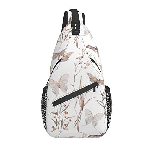 Schultertasche Schmetterling Blatt Blumen Boho Wandern Daypack Crossbody Schulter Rucksack Reise Brusttasche für Männer Frauen von Lawenp