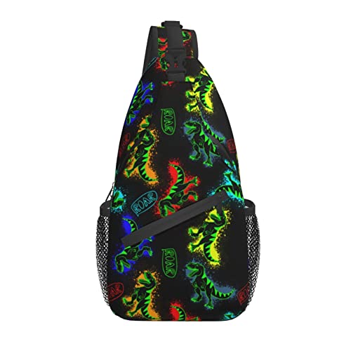 Schultertasche T-Rax Dinosaurier Dino Schwarz Grün Wander-Tagesrucksack Crossbody-Schulterrucksack Reise-Brustrucksack für Männer und Frauen von Lawenp