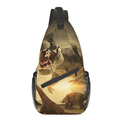Sling Bag 3D Dinosaurier T-Rex Landschaft Wandern Daypack Crossbody Schulterrucksack Reise Brusttasche für Männer Frauen von Lawenp