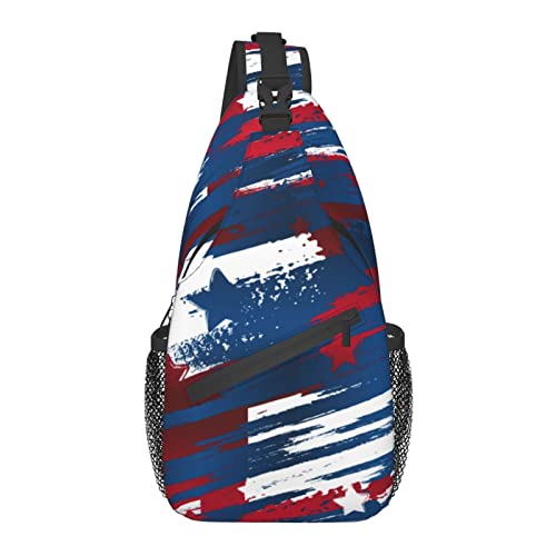 Sling Bag Abstrakt Blau Rot Gestreift Amerikanische Flagge Wandern Daypack Crossbody Schulter Rucksack Reise Brusttasche für Männer Frauen von Lawenp
