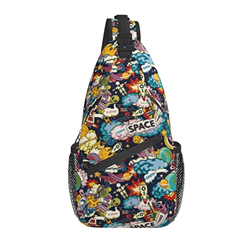 Sling Bag Aliens Space Galaxy Rocket Wandern Daypack Crossbody Schulterrucksack Reise Brusttasche für Männer Frauen von Lawenp