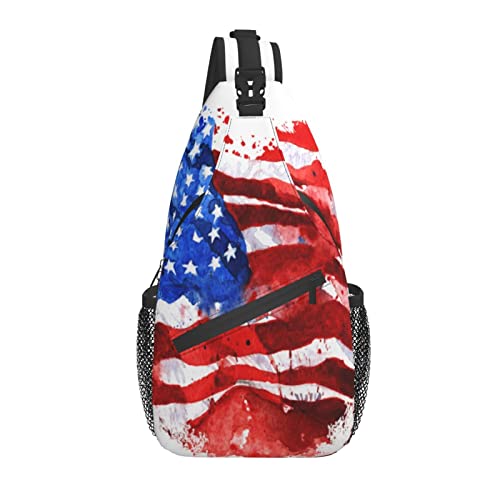 Sling Bag Amerika Karte Flagge Aquarell Wandern Daypack Crossbody Schulter Rucksack Reise Brusttasche für Männer Frauen von Lawenp