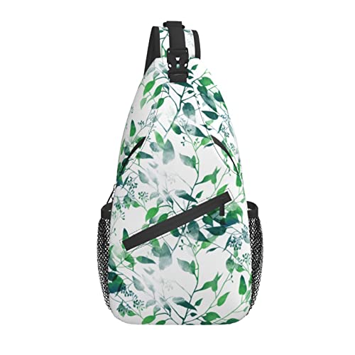 Sling Bag Aquarell Blätter Grün Wandern Daypack Crossbody Schulter Rucksack Reise Brusttasche für Männer Frauen von Lawenp