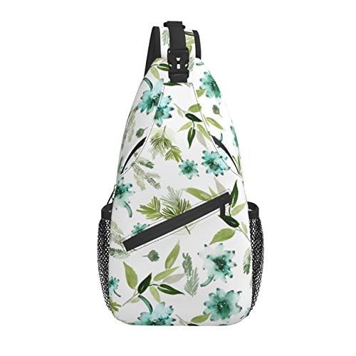 Sling Bag Aquarell Blätter Wandern Daypack Crossbody Schulter Rucksack Reise Brusttasche für Männer Frauen von Lawenp