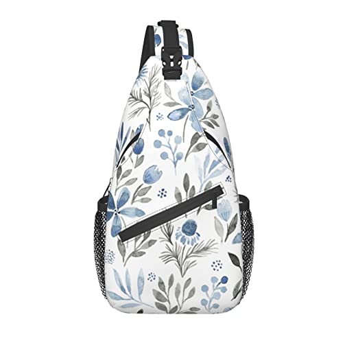 Sling Bag Aquarell Blatt Blume Botanisch Wandern Daypack Crossbody Schulter Rucksack Reise Brusttasche für Männer Frauen von Lawenp