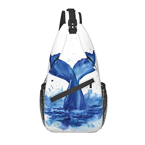 Sling Bag Aquarell Blau Fischschwanz Wal Wandern Daypack Crossbody Schulter Rucksack Reise Brusttasche für Männer Frauen von Lawenp