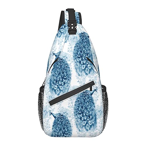 Sling Bag Aquarell Blau Pfau Pfingstrose Blume Wandern Daypack Crossbody Schulter Rucksack Reise Brusttasche für Männer Frauen von Lawenp
