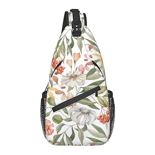 Sling Bag Aquarell Blume Beerenblatt Herbst Wandern Daypack Crossbody Schulter Rucksack Reise Brusttasche für Männer Frauen von Lawenp