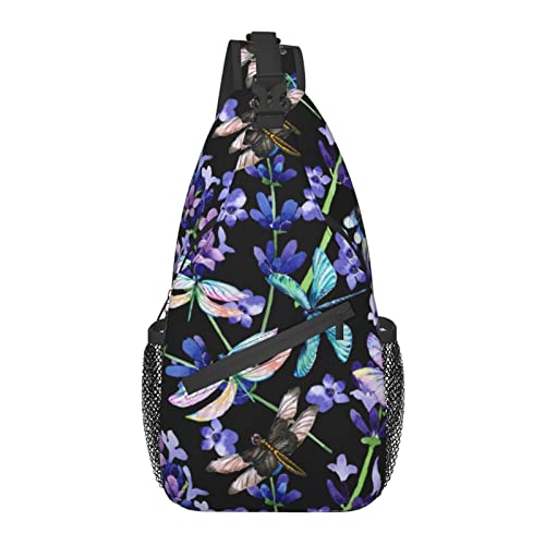 Sling Bag Aquarell Blume Blumen Libelle Wandern Daypack Crossbody Schulter Rucksack Reise Brusttasche für Männer Frauen von Lawenp